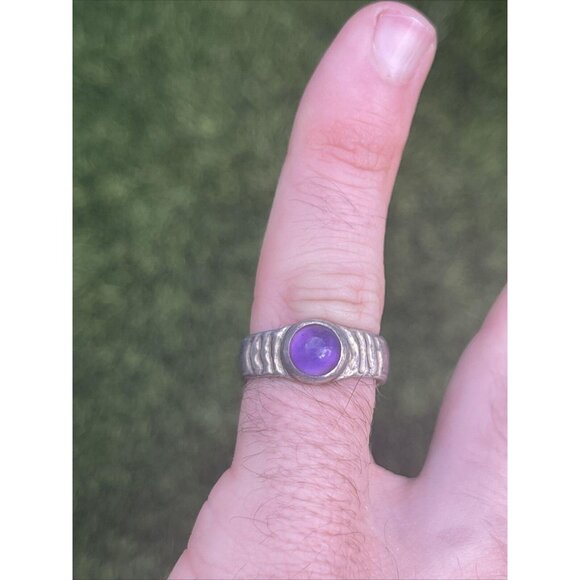 Vintage Sterling Silver Ring 925 Size 6.5 Amethyst Cabochon Band Hallmarked RCK - Picture 9 of 10